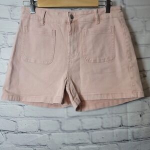 Luvamia Pink High Waisted Denim Shorts Womens Large Patch Pocket LC7831744-P1010